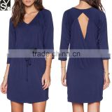 OEM Manufacturer Customized Simple Jersey V Neck Women New Cut Out Back Gaun Dress Designs