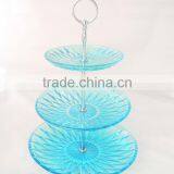 Multilayer Antique Round Blue Glass Tray for Wedding Decoration thumbnail-1