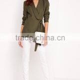 Latest Lady Khaki Tie Front Casual Soft Blazer Elegant Design thumbnail-4