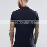 Short Sleeve Button Placket Collar Cuff Red Tip Design Men's 100% Cotton Breathable Pique 200g Casual Slim Navy Polo Shirt thumbnail-2