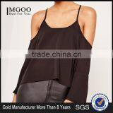 MGOO 2017 Chiffon Cold Shoulder Blouse Long Sleeves Shirts Blouses Polyester Spandex Black Loose Style thumbnail-1