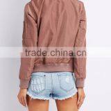 2017 MGOO Custom Logo Zip-Up Bomber Jacket Zippered Sleeve Lightweight Pink Poly Shell Twill Forms thumbnail-2