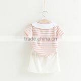 Girls Stripes College Wind Suit Summer New Style Children Clothing Set Baby Navy Collar t Skirt White Skirt thumbnail-3