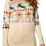 Women Light Kahki Sweater Striped Snowflake Pattern Led Light Sweater For Christmas thumbnail-1
