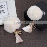 Gold Plated Off-white Angora Pom Pom Ball Rayon Tassel Keychain & Keyring thumbnail-3