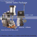 58mm Pneumatic Button Machine + Metal Stander Cutter+500sets Pin Buttons Materials
