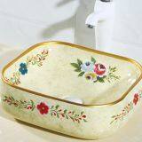 Made in China Modern New Design Hand Draw Flower Bathroom Ceramic Color Basin