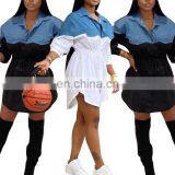 Новые поступления 2021 года. Модный свободный костюм-джемпер для женщин с выворотным воротником, длинными рукавами, поясом на талии, цветным патчворком и нерегулярной капюшоном.