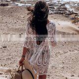 Summer Swimsuit Lace Crochet Hollow Beach Bikini Cover Up Women Tops Swimwear Beach Dress White Beach Tunic Loose Shirt thumbnail-2