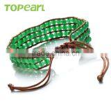 Topearl Jewelry Malaysian Jade Handmade Bracelet Woven Leather Wrap Bangle CLL178 thumbnail-2
