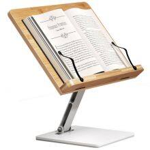 Desktop Height Adjustable Bamboo Kids Book Stand for Reading Wooden Page Clip Holder Bookends Kids Students Children Gift