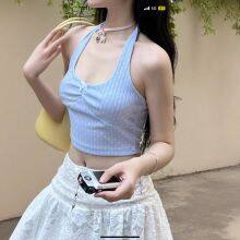 Purely Erotic, Spicy Girl Style, Sexy V-neck Short-sleeved Tank Top With a Backless Design, Cute and Fresh, Small and Pretty, Featuring Dotted Prints on the Front. thumbnail-2