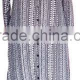 Chiffon Abaya in Print With Lining and Shirt Collar Style and Front Buttons thumbnail-1