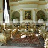 European Romantic and Sweet Style Royal Sofa Set, Wooden Flower Carved Living Room Sectional Sofa Set thumbnail-6
