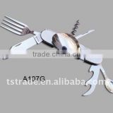 2014 Picnic pocket stainless steel multi outdoor barbecue tool set tableware( A107G)
