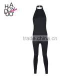 HAODUOYI Women Solid Black Halter Slim Backless Sleeveless Sexy Jumpsuits thumbnail-1
