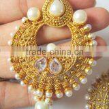 Gold Plated DANGLER WHITE PEARL CHAND BALI Earrings thumbnail-2