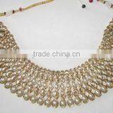 Gold Plated Crystal Pearl White Reverse AD Designer Necklace Earring Set thumbnail-1