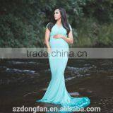 Wholesale Women Pregnancy Dress Maternity Maxi Gown Clothes 100% Cotton Blue Dress thumbnail-1