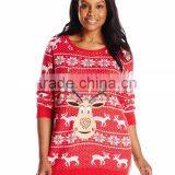 Women Red Sweater Smile Reindeer Pattern Christmas Jumpers With Lights thumbnail-1
