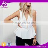 2016 Guangzhou Shandao Bulk Wholesale Fashion Design Summer Casual Sleeveless V Neck White Cotton Women Frock Top thumbnail-1
