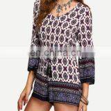 China Factory Wholesale Fashion Design Tribal Print Tassel-Tied Romper Women thumbnail-5