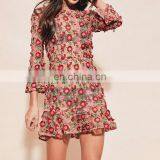 2017 Newly Flowers Embroidere Long Sleeve Sexy Transparent Lace Mini Evening Dresses for Women Party Wear thumbnail-1