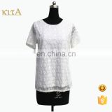 women high quality short sleeve embroidery lace knitted T-shirt