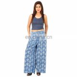 Fashionable Floral Printed Trousers Loose Wide Leg Summer 100%Cotton Lounger Casual Women's Wear Palazzo Unisex Yoga Pants