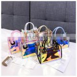 FANLOSN Set 2PCS Luxury Pink Laser Clutch Bag purses and handbags for women jellyy PVC transparent handbags Girl Chain Shoulder