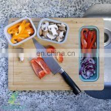Bamboo Cutting Board, With 4 Collapsible Silicone Food Storage Containers and Lids for Storage thumbnail-2