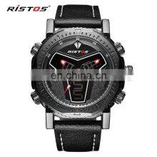 RISTOS 9341 Super Cool LCD Display Watch Leather Multifunction Backlight Men's Chronograph Watch thumbnail-3
