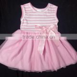 high quality kids dress stripe lace skirt purified cotton one-piece baby girls dress