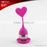 Best sell colorful heart shape silicone and stainless steel tea strainer