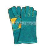 Cowhide split green leather palm reinforced welding glove