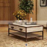 Square Design With Strorage Drawers Iron Legs Wooden Coffee Table thumbnail-1