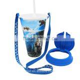 All in One Snacking And Drinking Movie Display Cup With Straw, IML Custom Logo Printed Drink Cup With Straw thumbnail-3