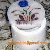 Marble Inlay Gift Box, Round Marble Inlay Jewelry Box thumbnail-1