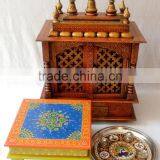 Hand Painted Copper Finish Wooden Temple With Gate thumbnail-4