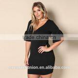2017 Hot Sale Deep V-neck Elbow Sleeve Black Dress for Fat Women thumbnail-5