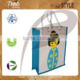 Printed Canvas Three Bottle Wine Bag With Twisted Rope Handle thumbnail-1