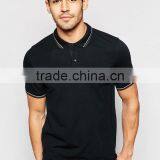 Custom Short Sleeve Button Placket Collar Cuff Tip Black Men's 97% Polyester 3% Spandex Breathable Pique 200g Casual Polo Shirt thumbnail-1