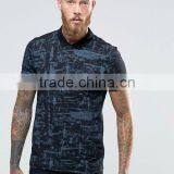 High Quality Custom Short Sleeve Button Placket Blue Men's Cotton/Spandex 200gsm Casual Slim Fit Printed Pattern Polo Tshirt thumbnail-1