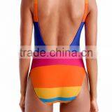Stripe U Back One Piece Swimsuit Customizable Rainbow Of Stripes Color Blocks Swimsuit 80% Nylon 20% Elastane Lined Ladies Swim thumbnail-3