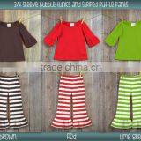 Fashion Summer Children Girls Ruffle Short Set Plain White Top Stripe Shorts Kids Boutique Clothing Outfits thumbnail-3