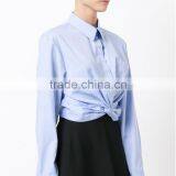 Twist New Design Plain Blue Blouse for Women Long Sleeve Shirt thumbnail-2