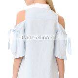 Spring Half Sleeve Voluminous High-low Hem High Neck Blouse Designs thumbnail-5