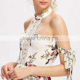 Polyester White Ladies Jumpsuit, Floral Print Contrast Lace Playsuit thumbnail-5