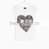 Sweet Teen Girls Heart Print Rolled-up Sleeves White Korean Fashion Cotton T Shirt thumbnail-3
