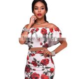 Dresses 2017 summer customized one shoulder printing rose package hip dress pencil tight dresses
